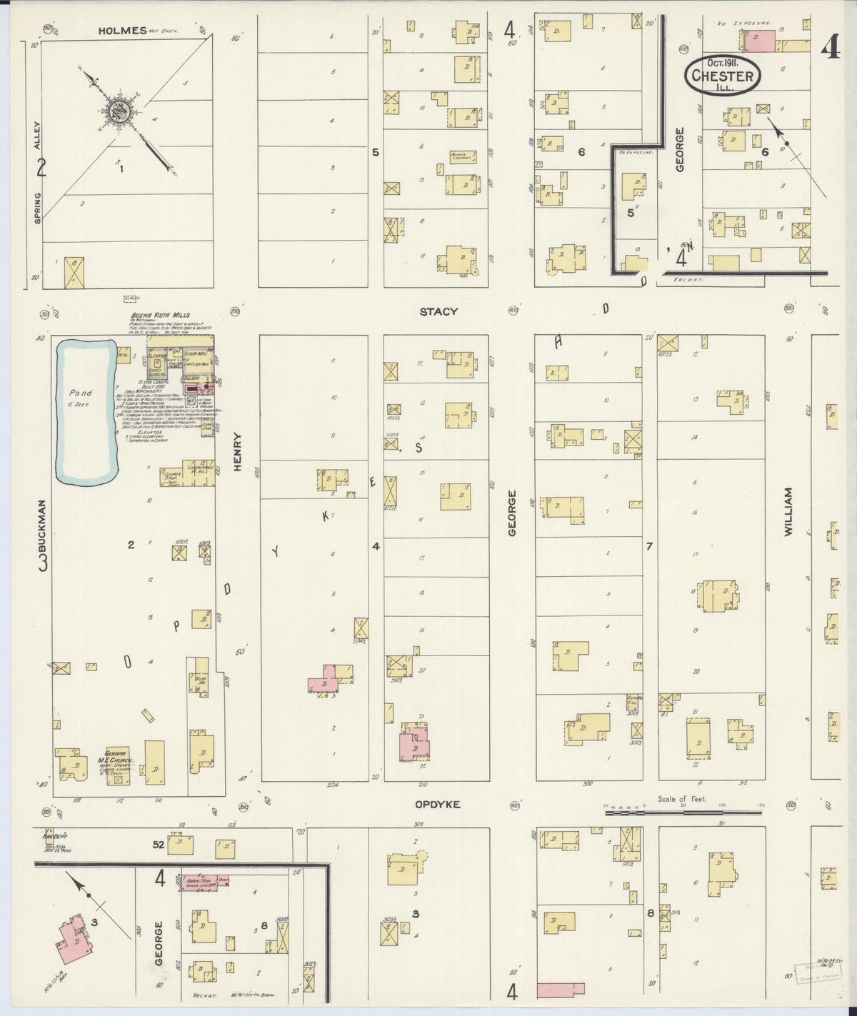 Sanborn Fire Insurance Map from Chester, Randolph County, Illinois (1911), Sheet #0004 - Complete Map Set gallery image, historic Sanborn map, vintage wall art, Illinois Illinois