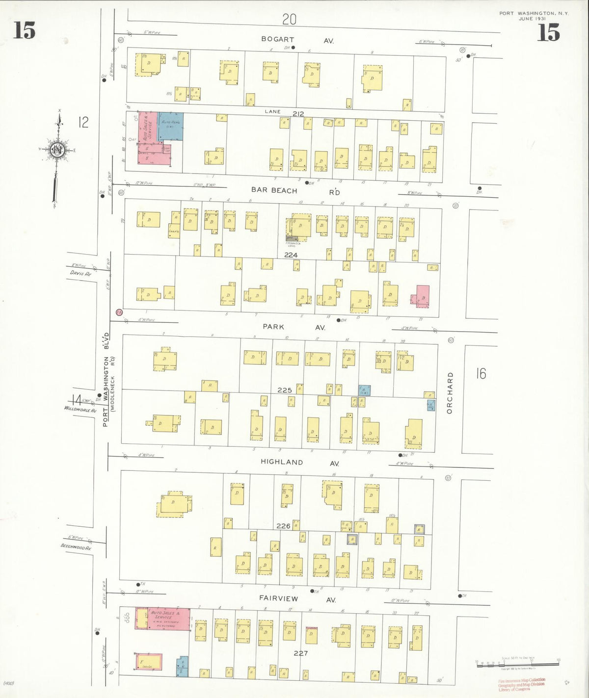 Sanborn Fire Insurance Map from Port Washington, Nassau County, New York (1931), Sheet #0015 - Historic Sanborn Fire Insurance Map Print, vintage old map wall art, antique decor, genealogy gift, New York New York map