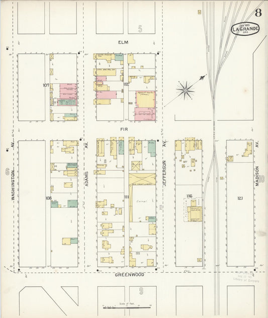 Sanborn Fire Insurance Map from La Grande, Union County, Oregon (1893), Sheet #0008 - Historic Sanborn Fire Insurance Map Print, vintage old map wall art, antique decor, genealogy gift, Oregon Oregon map