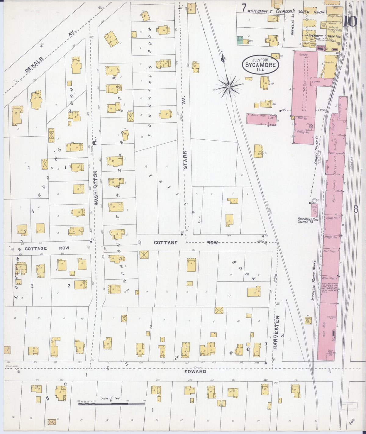 Sanborn Fire Insurance Map from Sycamore, De Kalb County, Illinois (1905), Sheet #0010 - Historic Sanborn Fire Insurance Map Print, vintage old map wall art, antique decor, genealogy gift, Illinois Illinois map