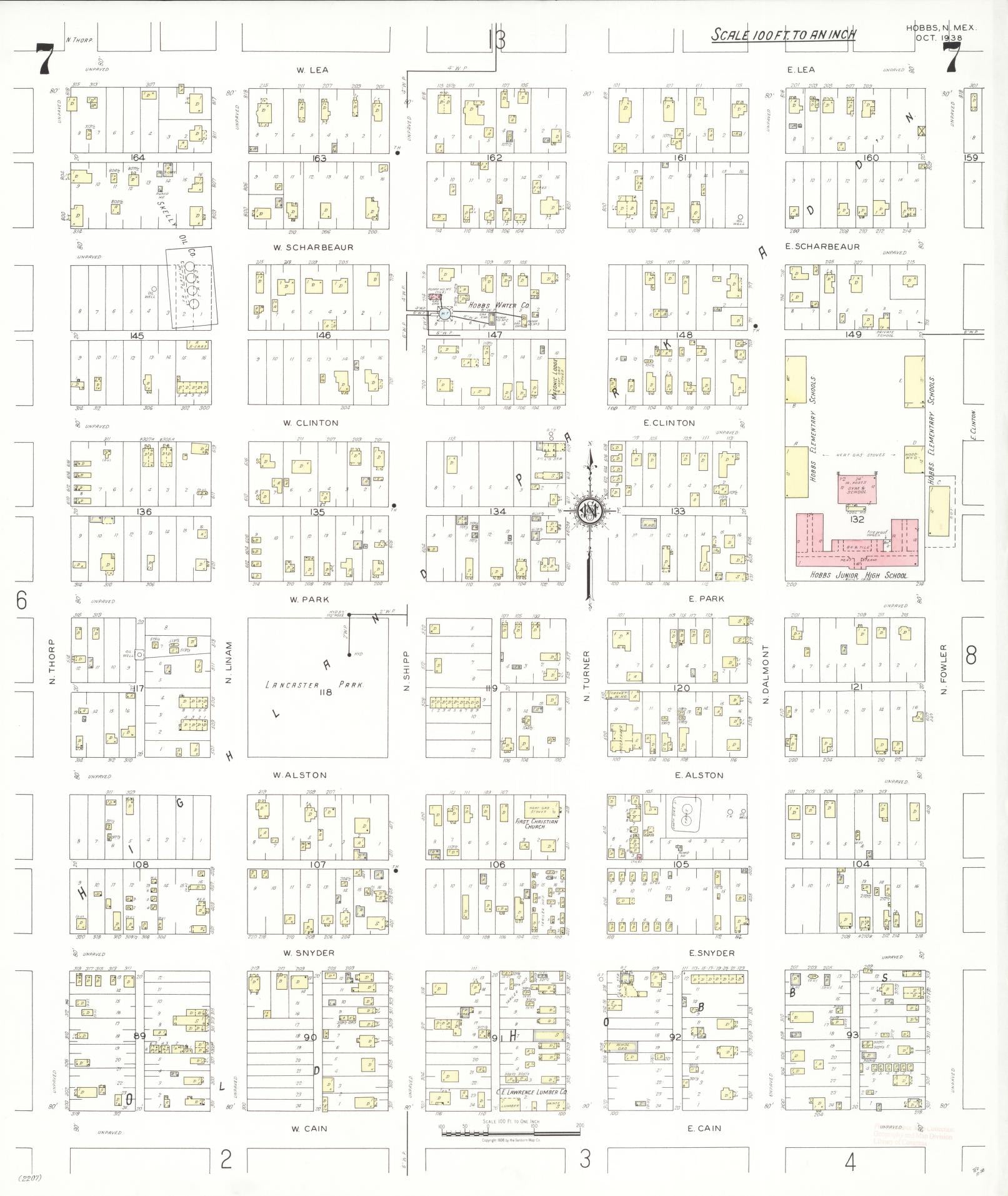 Sanborn Fire Insurance Map from Hobbs, Lea County, New Mexico (1938), Sheet #0007 - Historic Sanborn Fire Insurance Map Print, vintage old map wall art, antique decor, genealogy gift, New Mexico New Mexico map