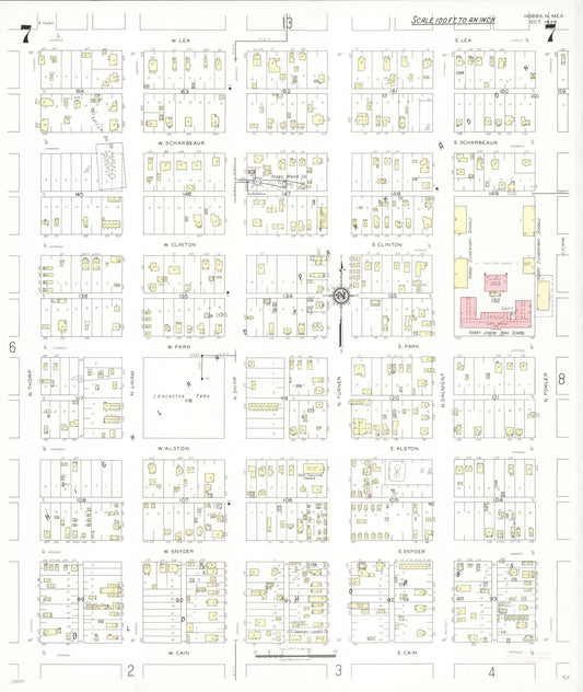 Sanborn Fire Insurance Map from Hobbs, Lea County, New Mexico (1938), Sheet #0007 - Historic Sanborn Fire Insurance Map Print, vintage old map wall art, antique decor, genealogy gift, New Mexico New Mexico map