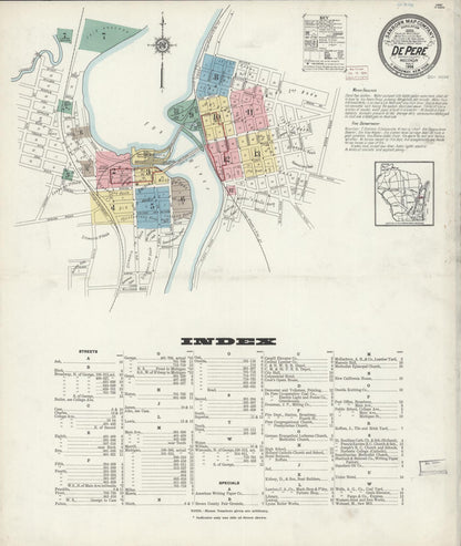Sanborn Fire Insurance Map from De Pere, Brown County, Wisconsin (1914), Sheet #0001 - Complete Map Set gallery image, historic Sanborn map, vintage wall art, Wisconsin Wisconsin