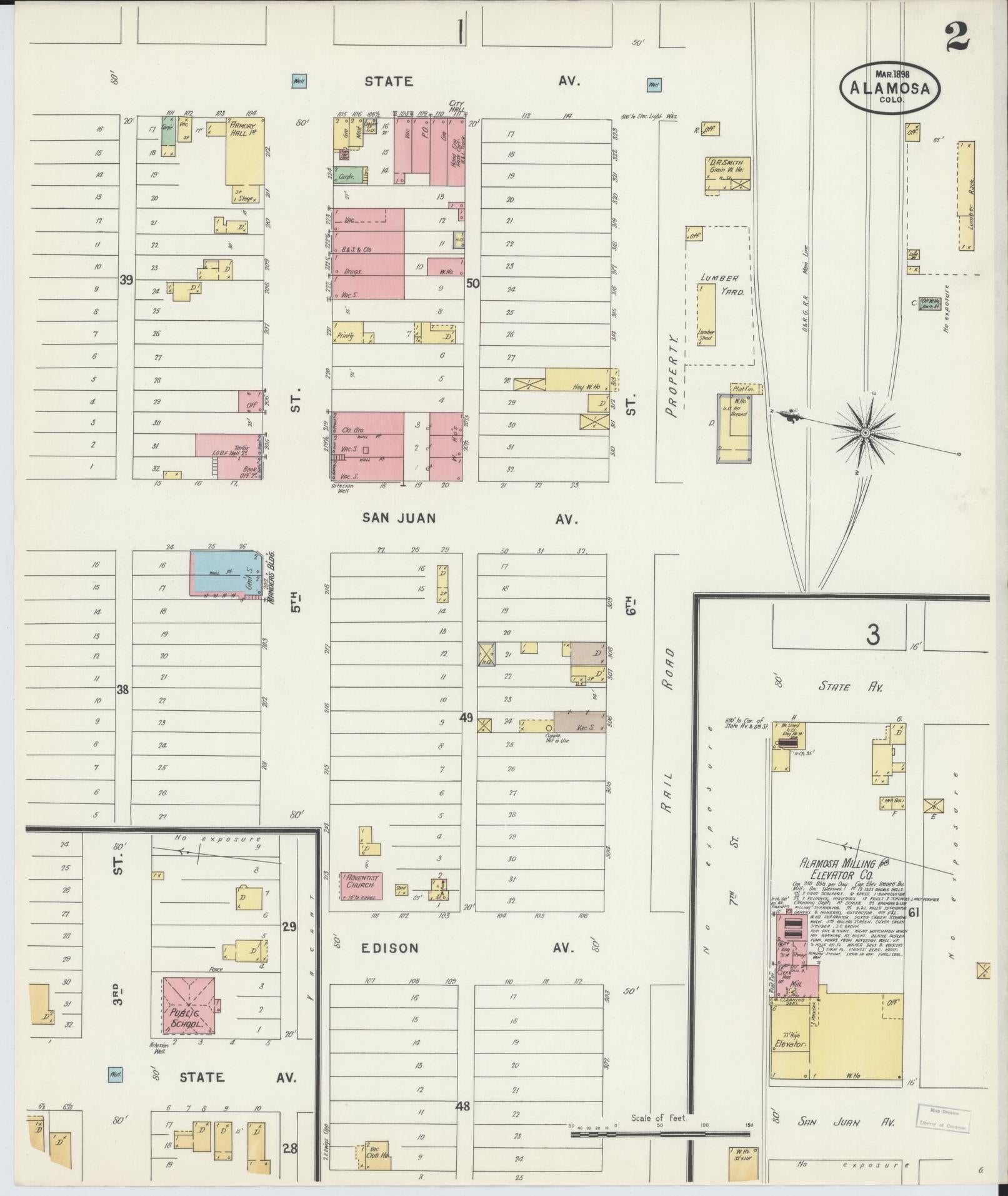 Sanborn Fire Insurance Map from Alamosa, Alamosa County, Colorado (1898), Sheet #0002 - Complete Map Set gallery image, historic Sanborn map, vintage wall art, Colorado Colorado