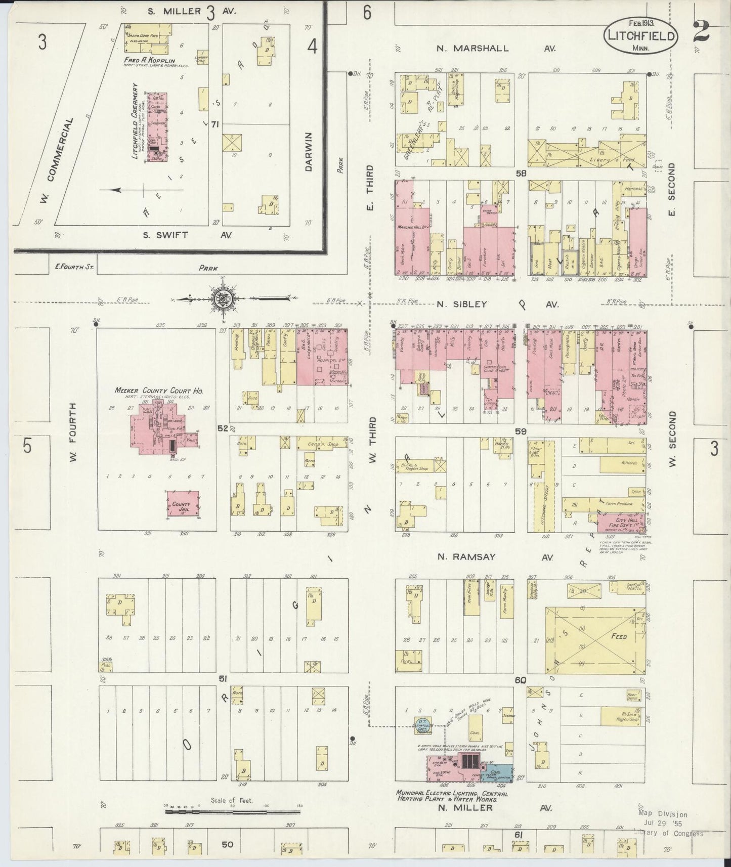 Sanborn Fire Insurance Map from Litchfield, Meeker County, Minnesota (1913), Sheet #0002 - Complete Map Set gallery image, historic Sanborn map, vintage wall art, Minnesota Minnesota