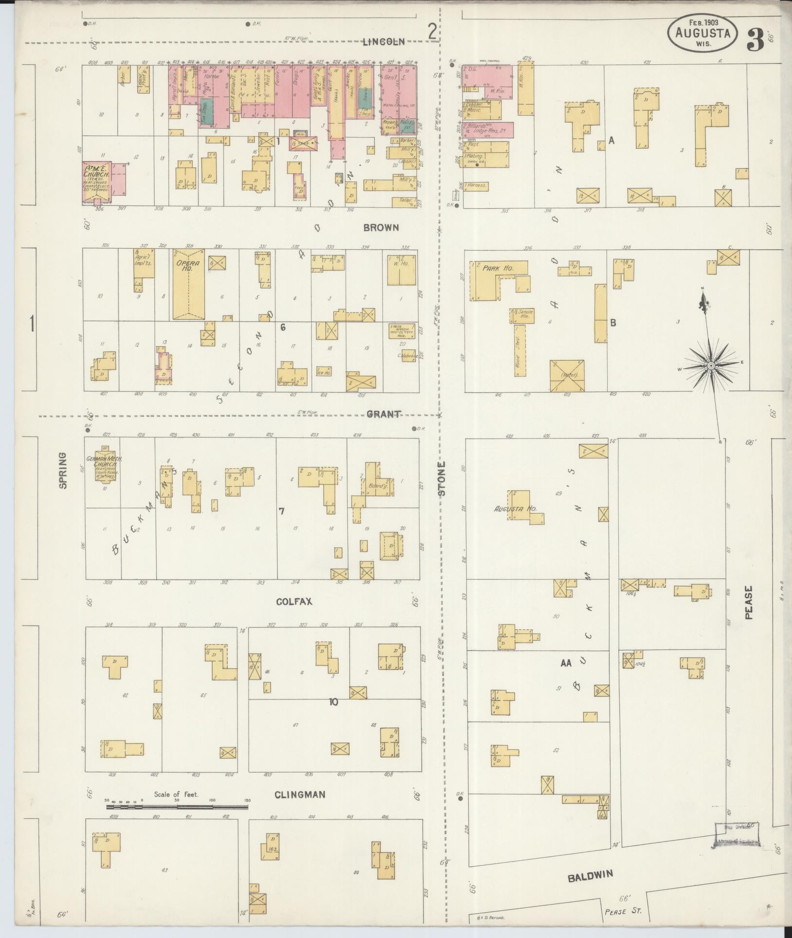 Sanborn Fire Insurance Map from Augusta, Eau Claire County, Wisconsin (1903), Sheet #0003 - Complete Map Set gallery image, historic Sanborn map, vintage wall art, Wisconsin Wisconsin