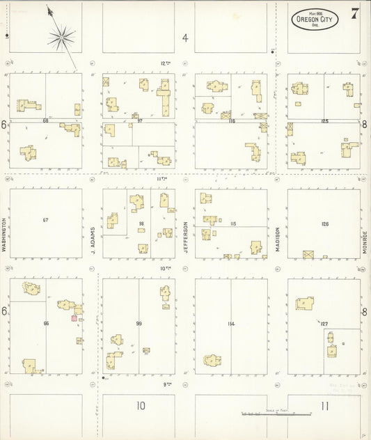 Sanborn Fire Insurance Map from Oregon City, Clackamas County, Oregon (1900), Sheet #0007 - Historic Sanborn Fire Insurance Map Print, vintage old map wall art, antique decor, genealogy gift, Oregon Oregon map