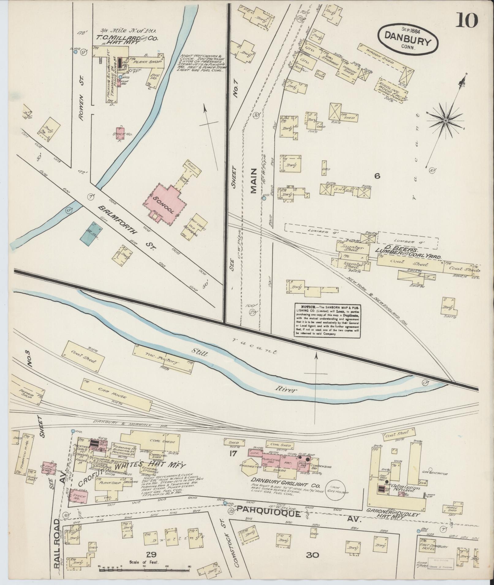 Sanborn Fire Insurance Map from Danbury, Fairfield County, Connecticut (1884), Sheet #0010 - Complete Map Set gallery image, historic Sanborn map, vintage wall art, Connecticut Connecticut