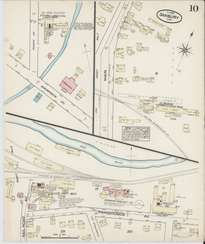 Sanborn Fire Insurance Map from Danbury, Fairfield County, Connecticut (1884), Sheet #0010 - Complete Map Set gallery image, historic Sanborn map, vintage wall art, Connecticut Connecticut