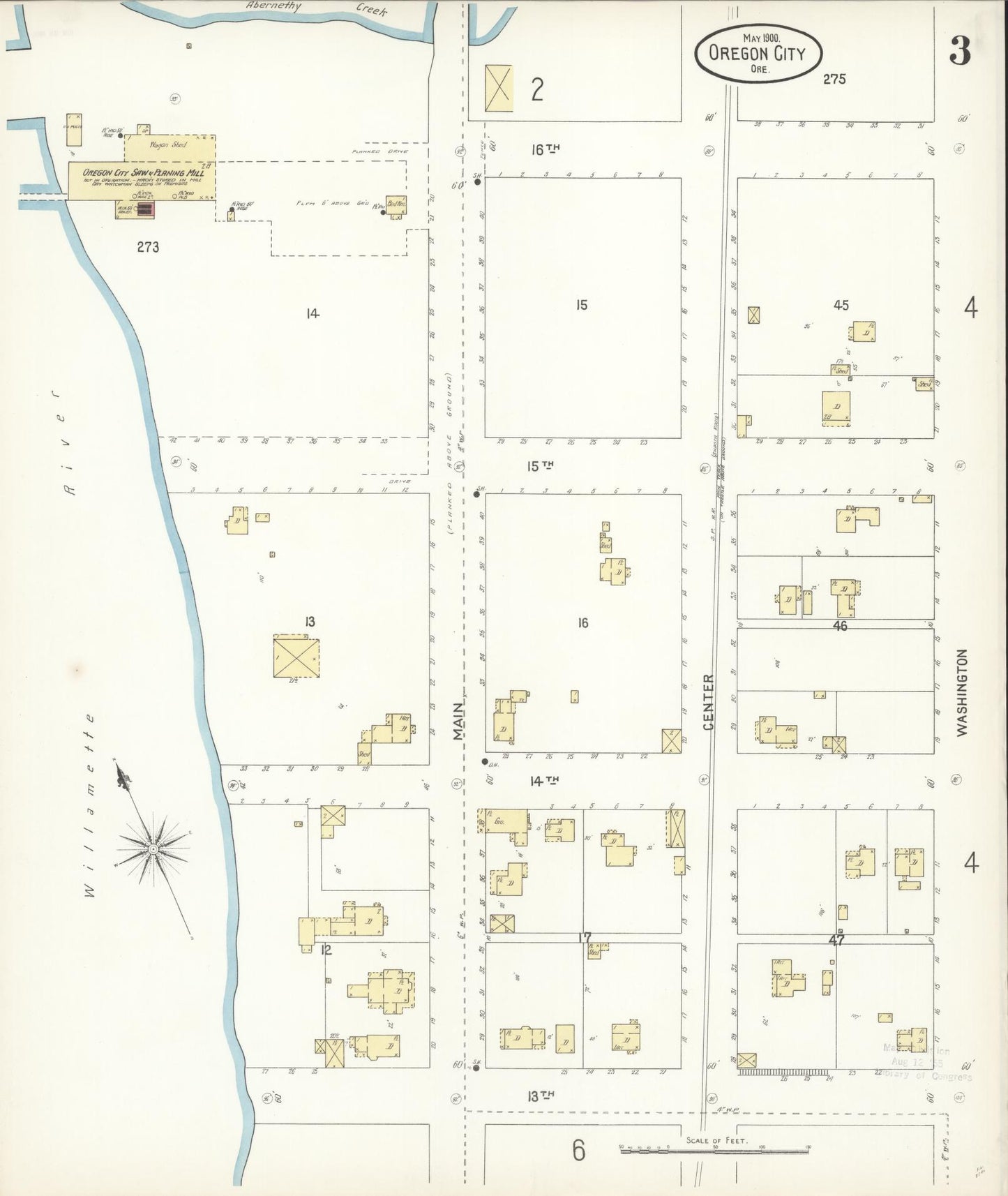 Sanborn Fire Insurance Map from Oregon City, Clackamas County, Oregon (1900), Sheet #0003 - Historic Sanborn Fire Insurance Map Print, vintage old map wall art, antique decor, genealogy gift, Oregon Oregon map