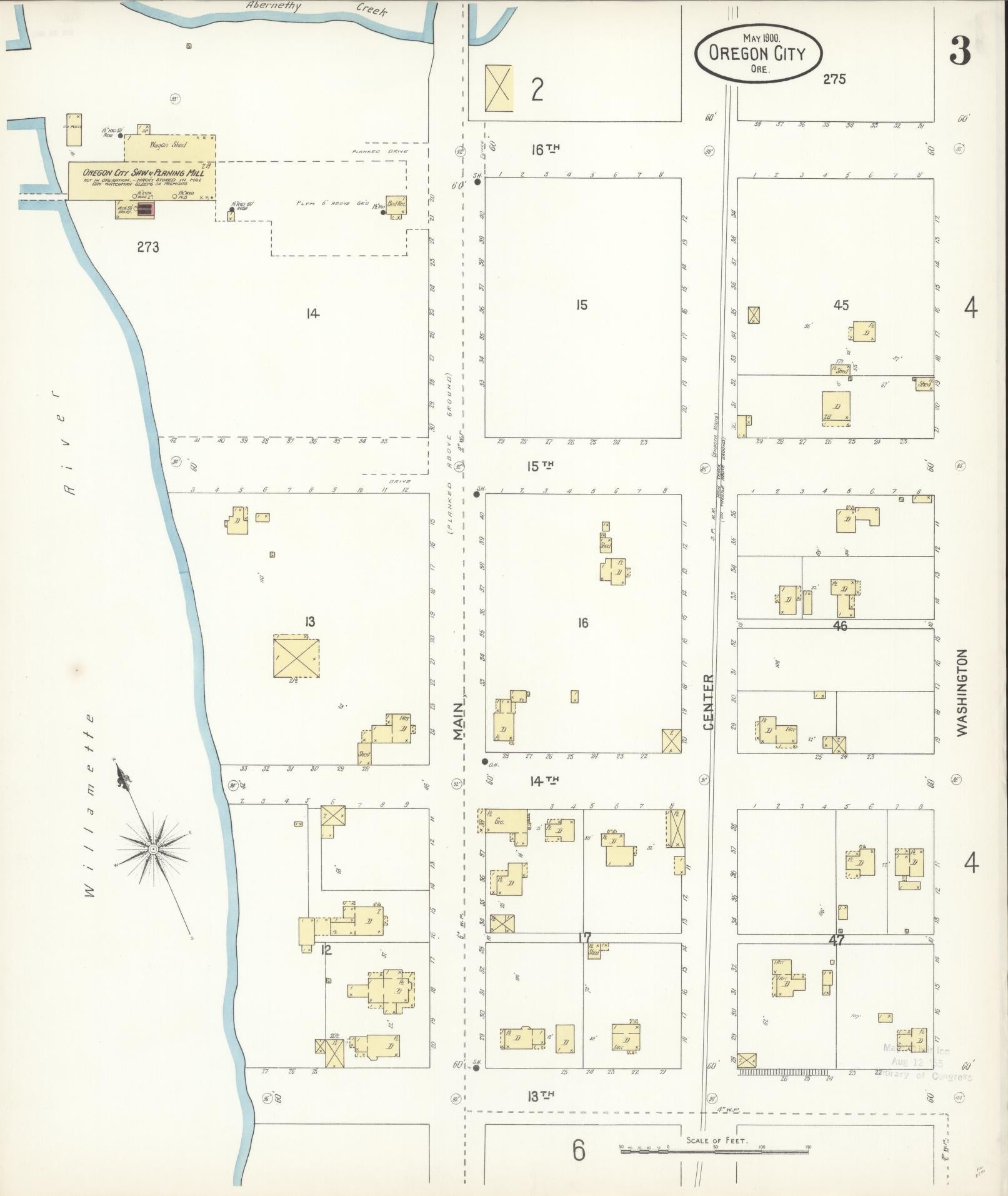 Sanborn Fire Insurance Map from Oregon City, Clackamas County, Oregon (1900), Sheet #0003 - Historic Sanborn Fire Insurance Map Print, vintage old map wall art, antique decor, genealogy gift, Oregon Oregon map
