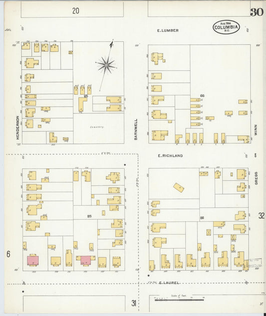 Sanborn Fire Insurance Map from Columbia, Richland County, South Carolina (1904), Sheet #0030 - Historic Sanborn Fire Insurance Map Print, vintage old map wall art, antique decor, genealogy gift, South Carolina South Carolina map