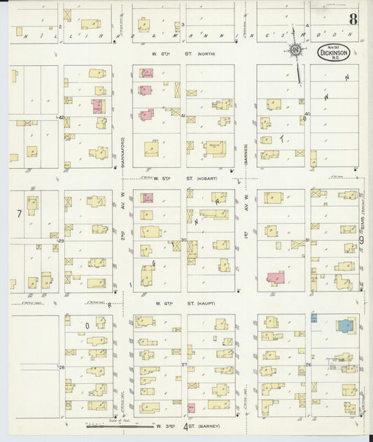 Sanborn Fire Insurance Map from Dickinson, Stark County, North Dakota (1913), Sheet #0008 - Historic Sanborn Fire Insurance Map Print, vintage old map wall art, antique decor, genealogy gift, North Dakota North Dakota map