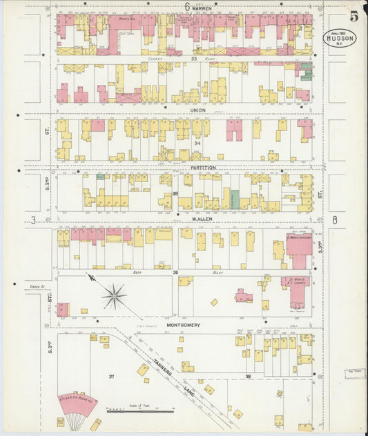 Sanborn Fire Insurance Map from Hudson, Columbia County, New York (1903), Sheet #0005 - Historic Sanborn Fire Insurance Map Print, vintage old map wall art, antique decor, genealogy gift, New York New York map