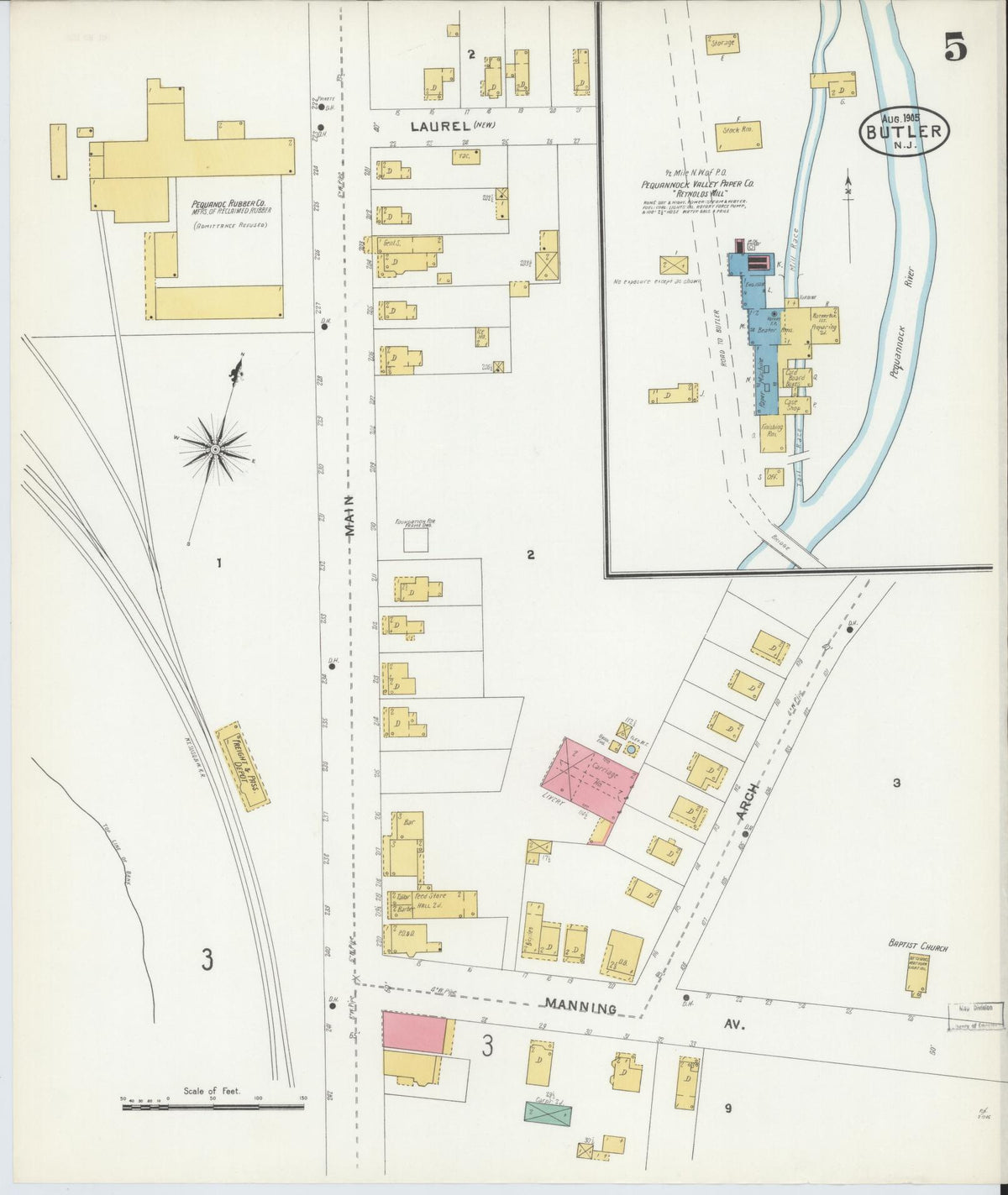 Sanborn Fire Insurance Map from Butler, Morris County, New Jersey (1905), Sheet #0005 - Historic Sanborn Fire Insurance Map Print, vintage old map wall art, antique decor, genealogy gift, New Jersey New Jersey map