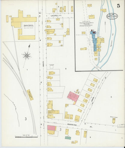 Sanborn Fire Insurance Map from Butler, Morris County, New Jersey (1905), Sheet #0005 - Historic Sanborn Fire Insurance Map Print, vintage old map wall art, antique decor, genealogy gift, New Jersey New Jersey map