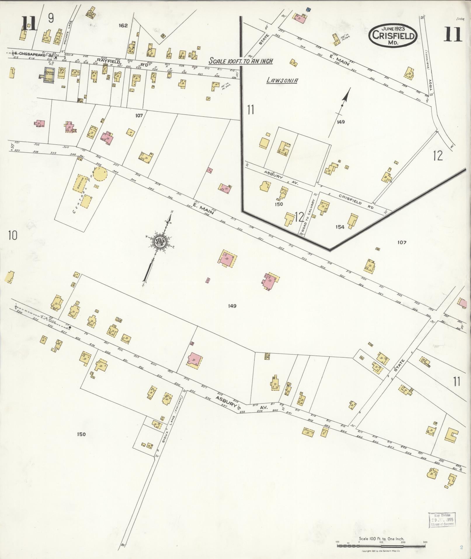 Sanborn Fire Insurance Map from Crisfield, Somerset County, Maryland (1923), Sheet #0011 - Historic Sanborn Fire Insurance Map Print, vintage old map wall art, antique decor, genealogy gift, Maryland Maryland map