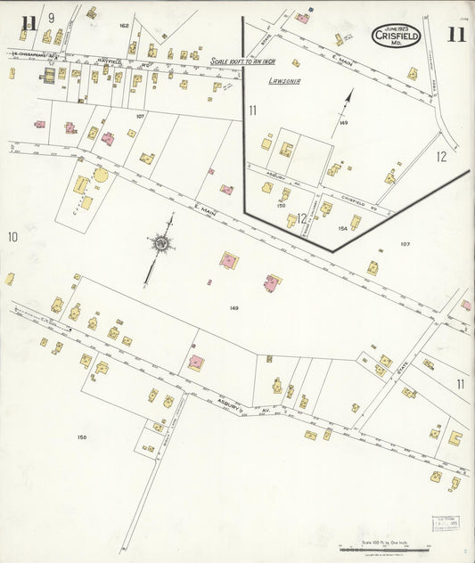 Sanborn Fire Insurance Map from Crisfield, Somerset County, Maryland (1923), Sheet #0011 - Historic Sanborn Fire Insurance Map Print, vintage old map wall art, antique decor, genealogy gift, Maryland Maryland map