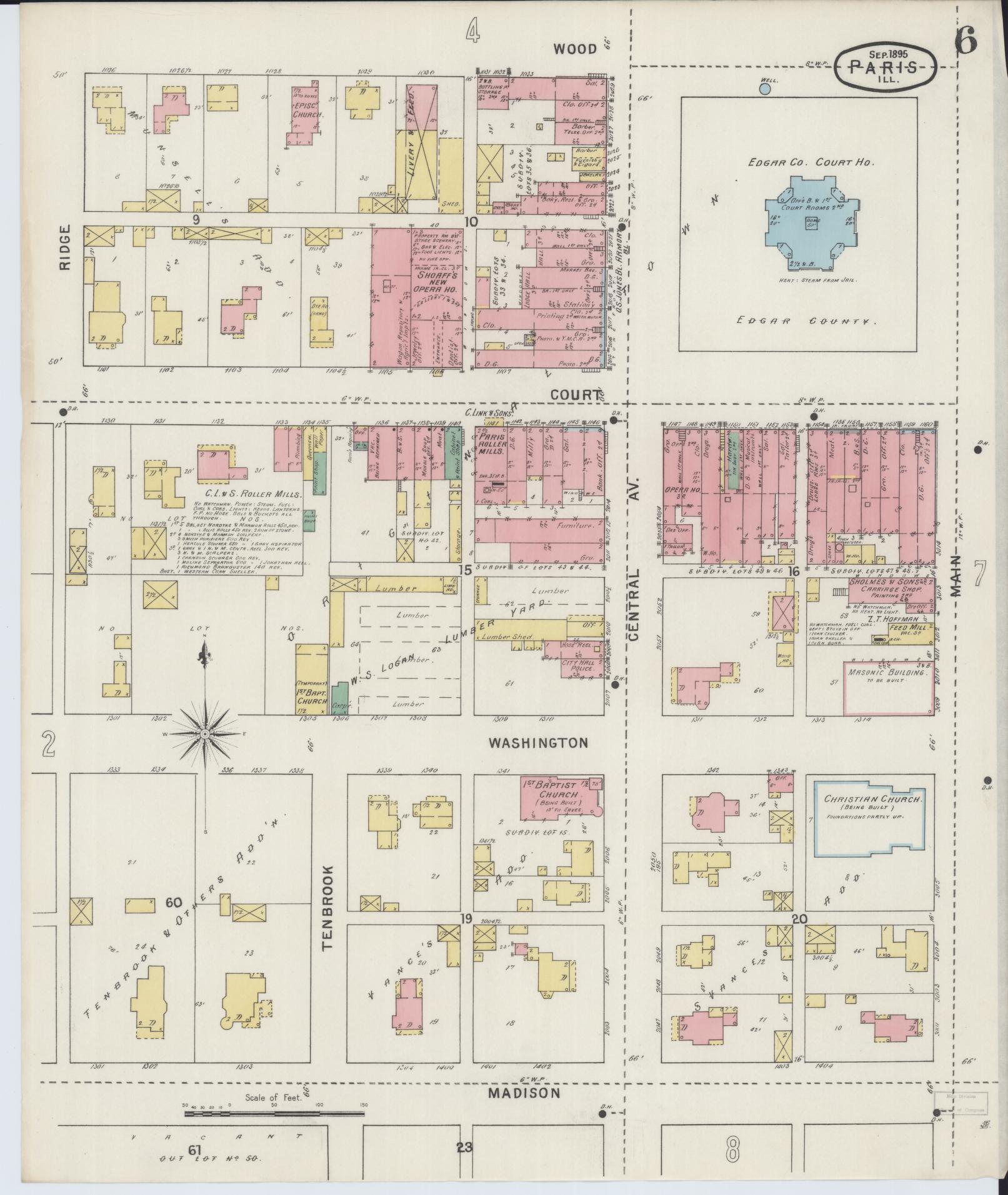 Sanborn Fire Insurance Map from Paris, Edgar County, Illinois (1895), Sheet #0006 - Complete Map Set gallery image, historic Sanborn map, vintage wall art, Illinois Illinois