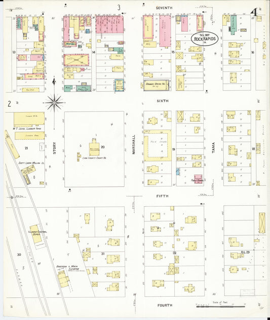 Sanborn Fire Insurance Map from Rock Rapids, Lyon County, Iowa (1907), Sheet #0004 - Historic Sanborn Fire Insurance Map Print, vintage old map wall art