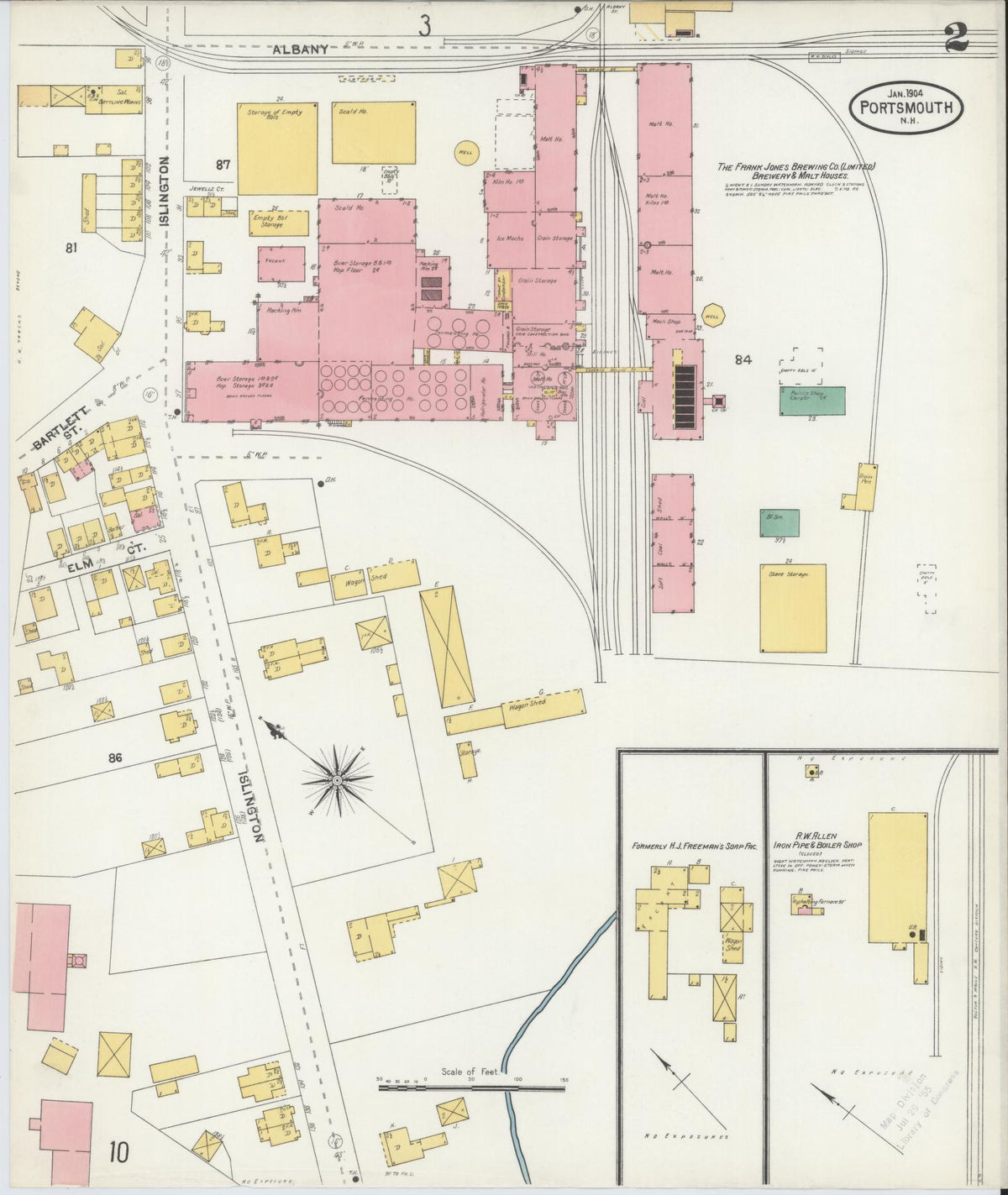Sanborn Fire Insurance Map from Portsmouth, Rockingham County, New Hampshire (1904), Sheet #0002 - Complete Map Set gallery image, historic Sanborn map, vintage wall art, New Hampshire New Hampshire