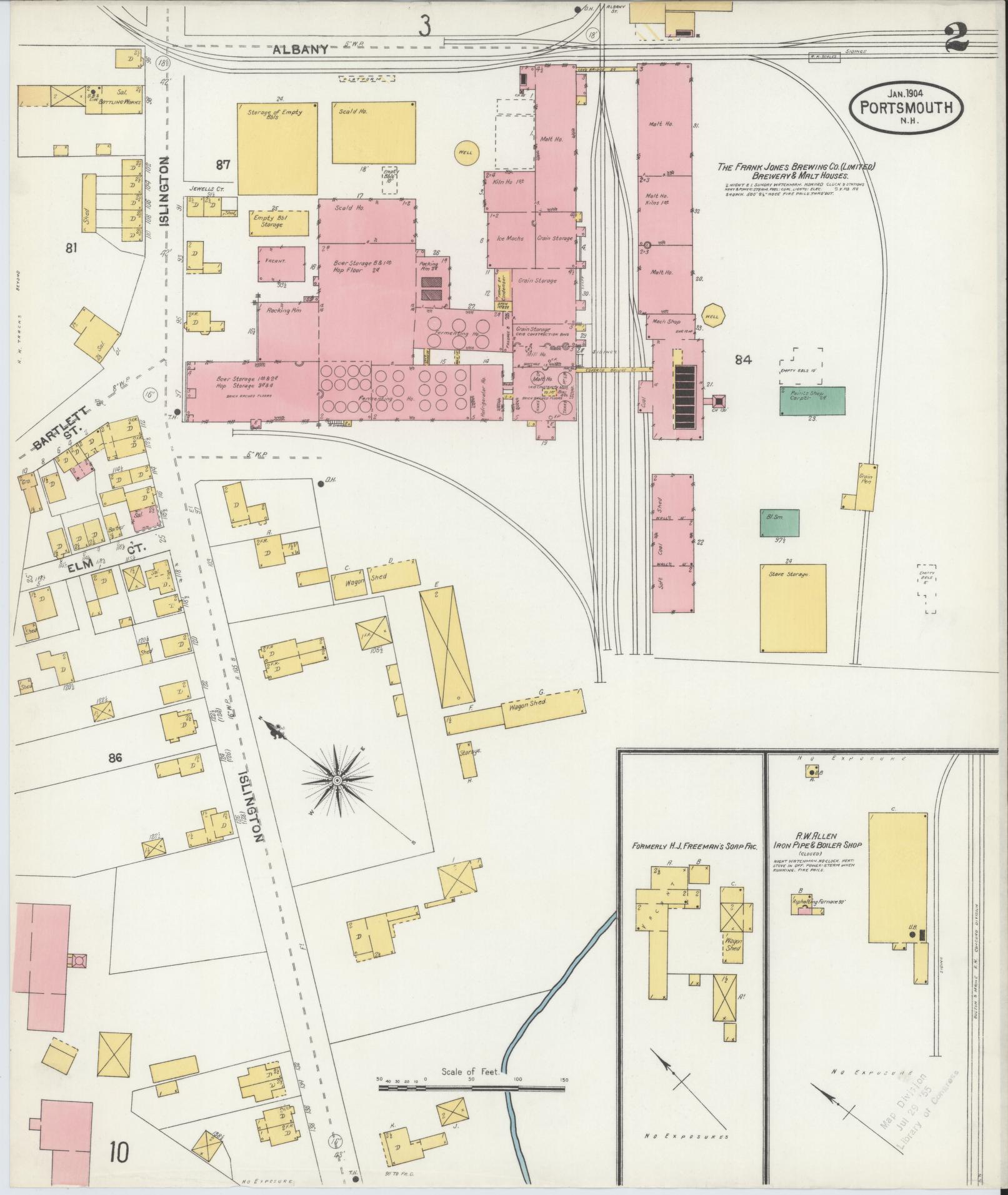 Sanborn Fire Insurance Map from Portsmouth, Rockingham County, New Hampshire (1904), Sheet #0002 - Complete Map Set gallery image, historic Sanborn map, vintage wall art, New Hampshire New Hampshire