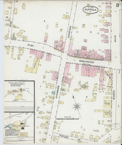 Sanborn Fire Insurance Map from Suffolk, Independent Cities, Virginia (1888), Sheet #0003 - Historic Sanborn Fire Insurance Map Print, vintage old map wall art, antique decor, genealogy gift, Virginia Virginia map