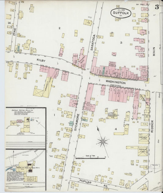 Sanborn Fire Insurance Map from Suffolk, Independent Cities, Virginia (1888), Sheet #0003 - Historic Sanborn Fire Insurance Map Print, vintage old map wall art, antique decor, genealogy gift, Virginia Virginia map