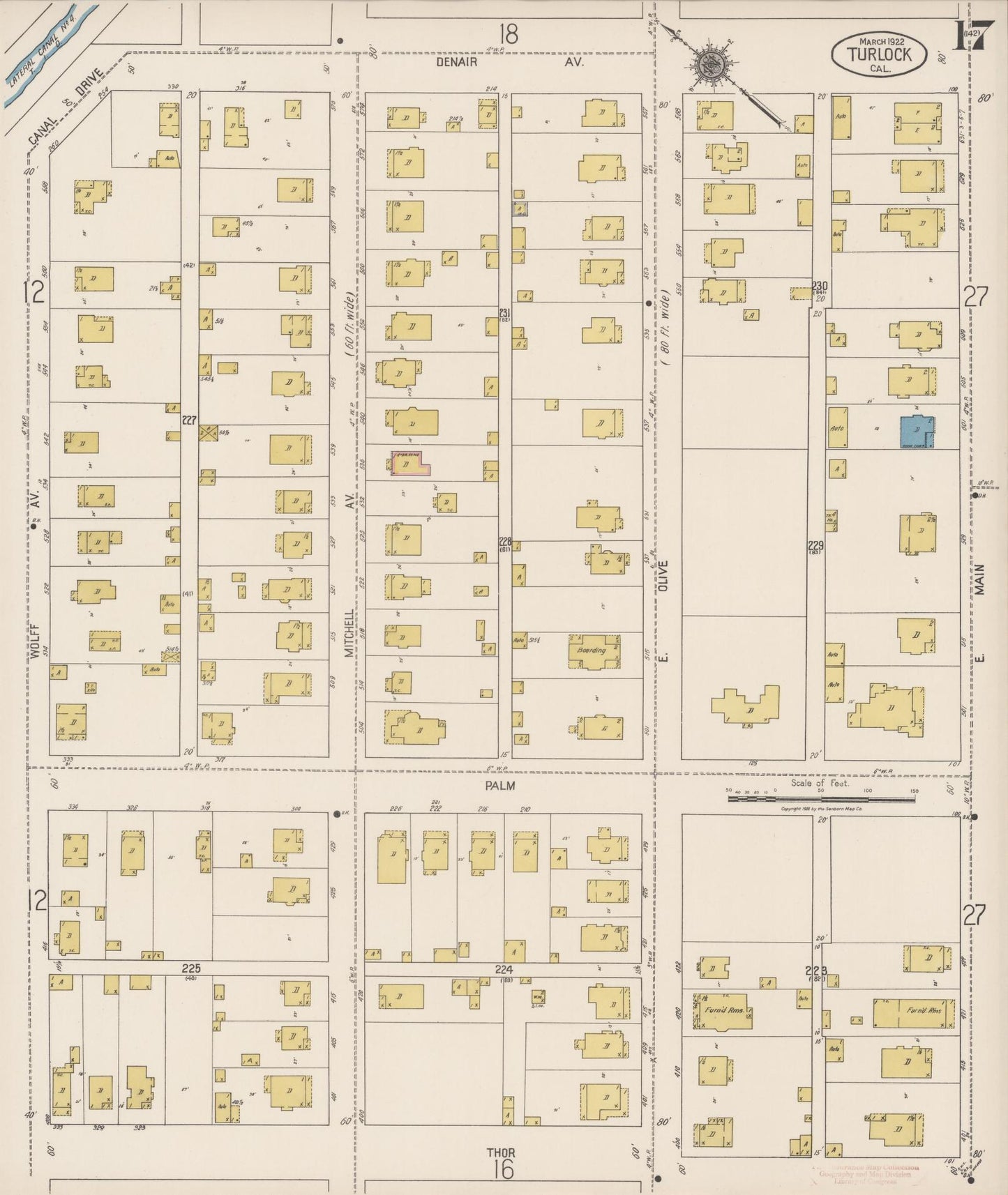 Sanborn Fire Insurance Map from Turlock, Stanislaus County, California (1922), Sheet #0017 - Complete Map Set gallery image, historic Sanborn map, vintage wall art, California California