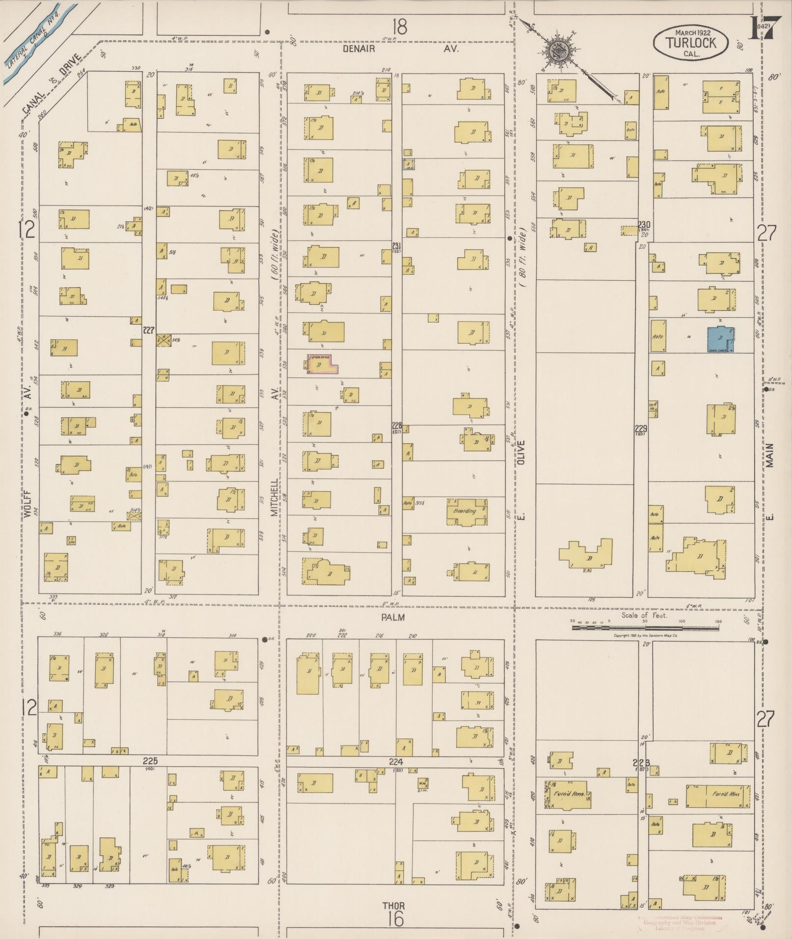 Sanborn Fire Insurance Map from Turlock, Stanislaus County, California (1922), Sheet #0017 - Complete Map Set gallery image, historic Sanborn map, vintage wall art, California California