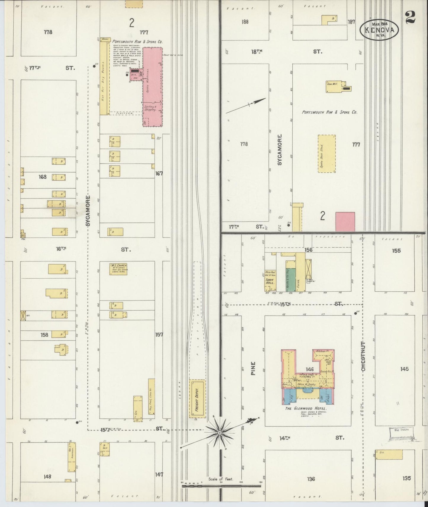 Sanborn Fire Insurance Map from Kenova, Wayne County, West Virginia (1904), Sheet #0002 - Historic Sanborn Fire Insurance Map Print, vintage old map wall art, antique decor, genealogy gift, West Virginia West Virginia map