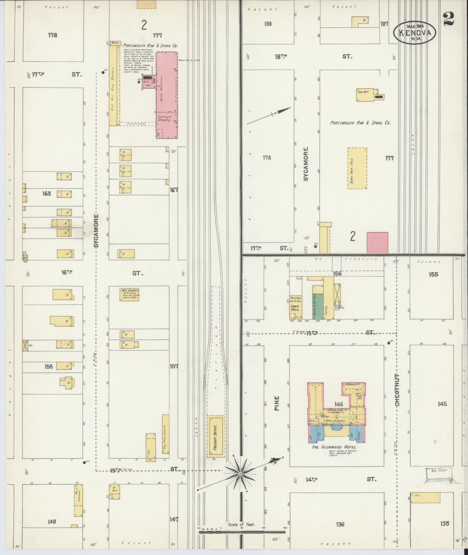 Sanborn Fire Insurance Map from Kenova, Wayne County, West Virginia (1904), Sheet #0002 - Historic Sanborn Fire Insurance Map Print, vintage old map wall art, antique decor, genealogy gift, West Virginia West Virginia map