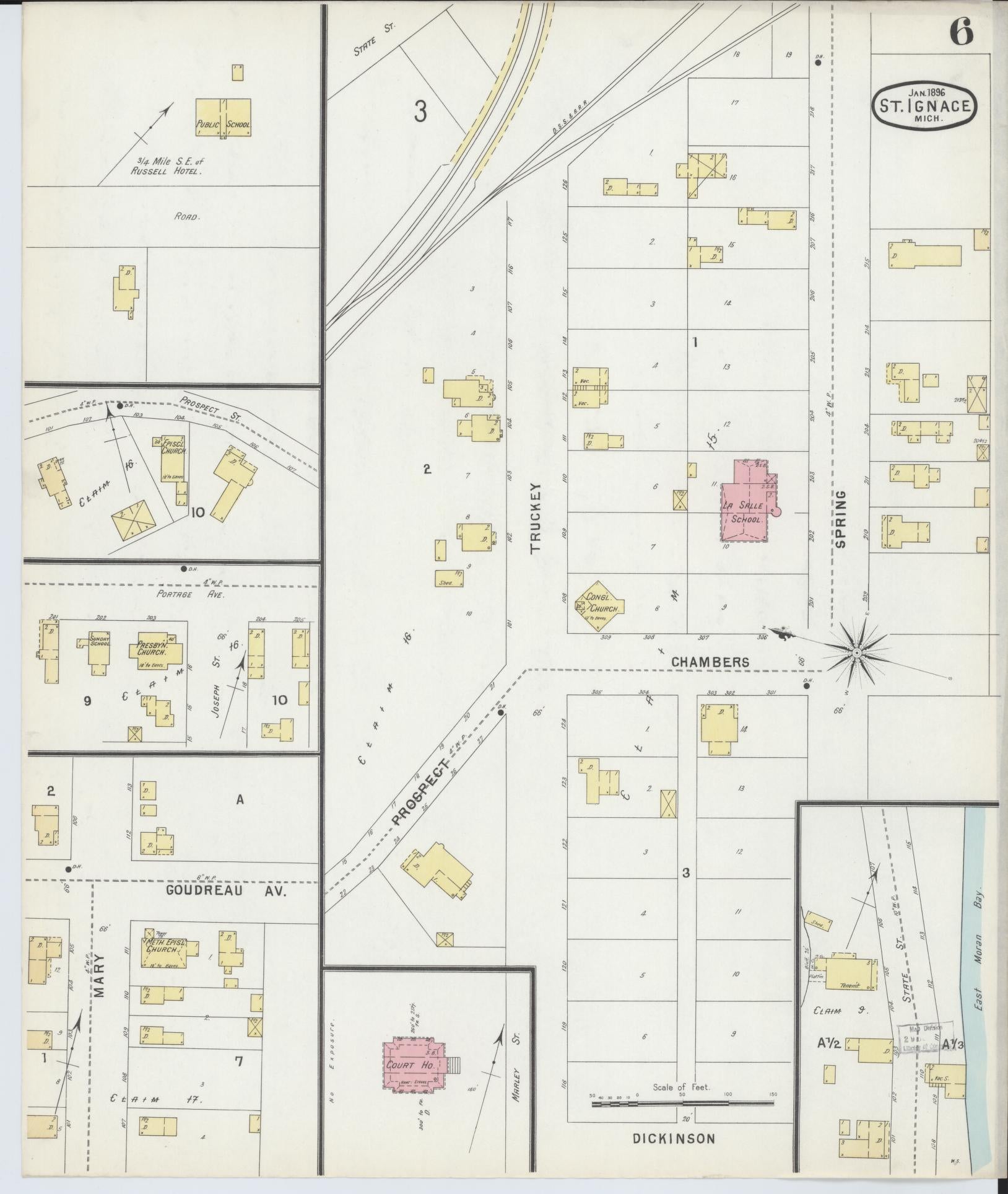 Sanborn Fire Insurance Map from Saint Ignace, Mackinac County, Michigan (1896), Sheet #0006 - Complete Map Set gallery image, historic Sanborn map, vintage wall art, Michigan Michigan
