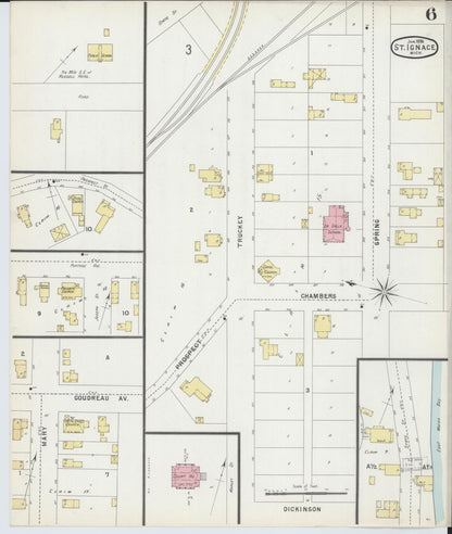 Sanborn Fire Insurance Map from Saint Ignace, Mackinac County, Michigan (1896), Sheet #0006 - Complete Map Set gallery image, historic Sanborn map, vintage wall art, Michigan Michigan