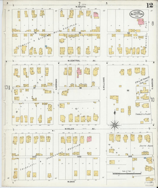 Sanborn Fire Insurance Map from Bluffton, Wells County, Indiana (1906), Sheet #0012 - Historic Sanborn Fire Insurance Map Print, vintage old map wall art, antique decor, genealogy gift, Indiana Indiana map