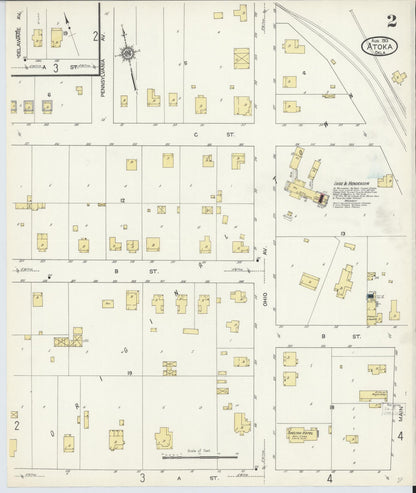 Sanborn Fire Insurance Map from Atoka, Atoka County, Oklahoma (1913), Sheet #0002 - Complete Map Set gallery image, historic Sanborn map, vintage wall art, Oklahoma Oklahoma