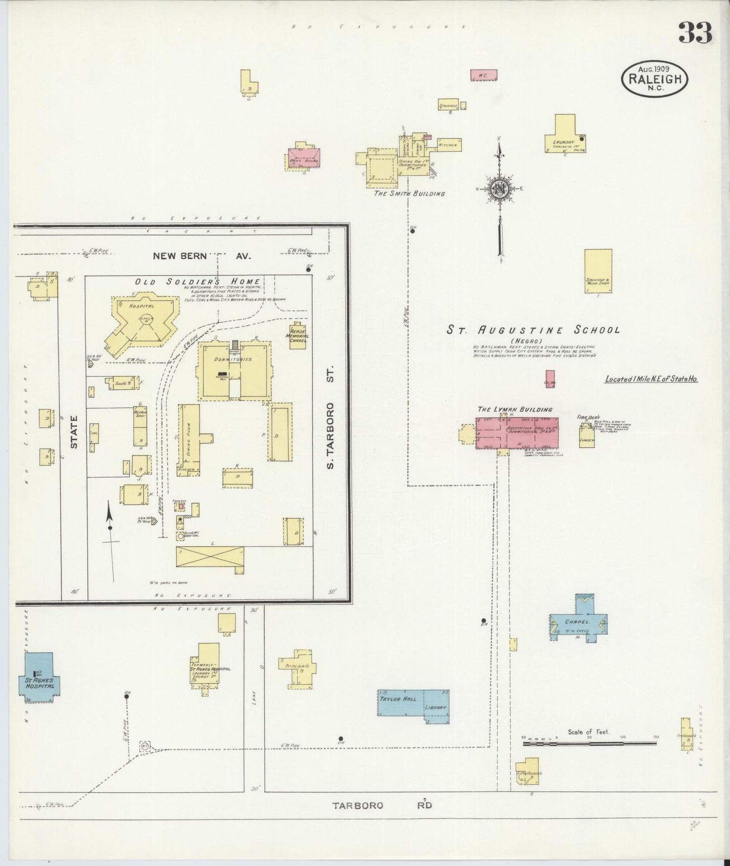 Sanborn Fire Insurance Map from Raleigh, Wake County, North Carolina (1909), Sheet #0033 - Complete Map Set gallery image, historic Sanborn map, vintage wall art, North Carolina North Carolina