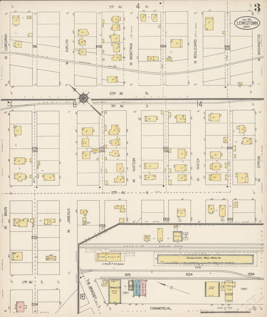 Sanborn Fire Insurance Map from Lewistown, Fergus County, Montana (1913), Sheet #0003 - Historic Sanborn Fire Insurance Map Print, vintage old map wall art, antique decor, genealogy gift, Montana Montana map