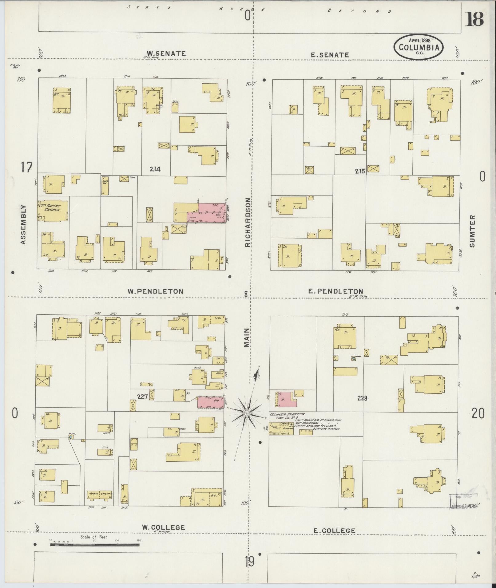 Sanborn Fire Insurance Map from Columbia, Richland County, South Carolina (1898), Sheet #0018 - Complete Map Set gallery image, historic Sanborn map, vintage wall art, South Carolina South Carolina