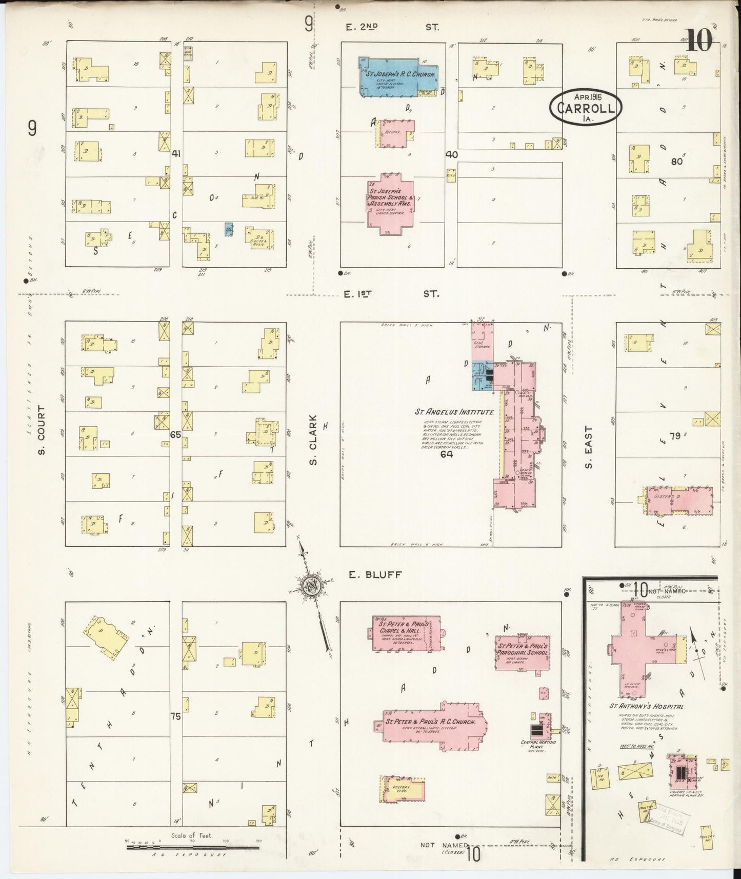 Sanborn Fire Insurance Map from Carroll, Carroll County, Iowa (1915), Sheet #0010 - Historic Sanborn Fire Insurance Map Print, vintage old map wall art