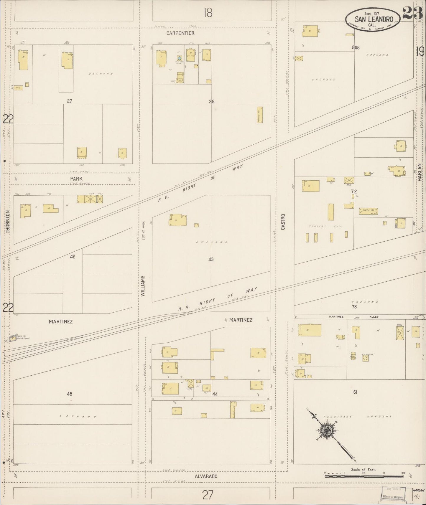 Sanborn Fire Insurance Map from San Leandro, Alameda County, California (1917), Sheet #0023 - Complete Map Set gallery image, historic Sanborn map, vintage wall art, California California