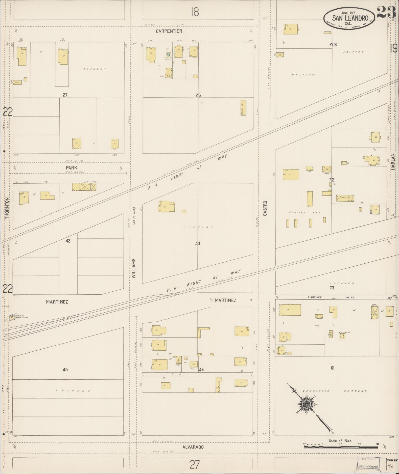 Sanborn Fire Insurance Map from San Leandro, Alameda County, California (1917), Sheet #0023 - Complete Map Set gallery image, historic Sanborn map, vintage wall art, California California