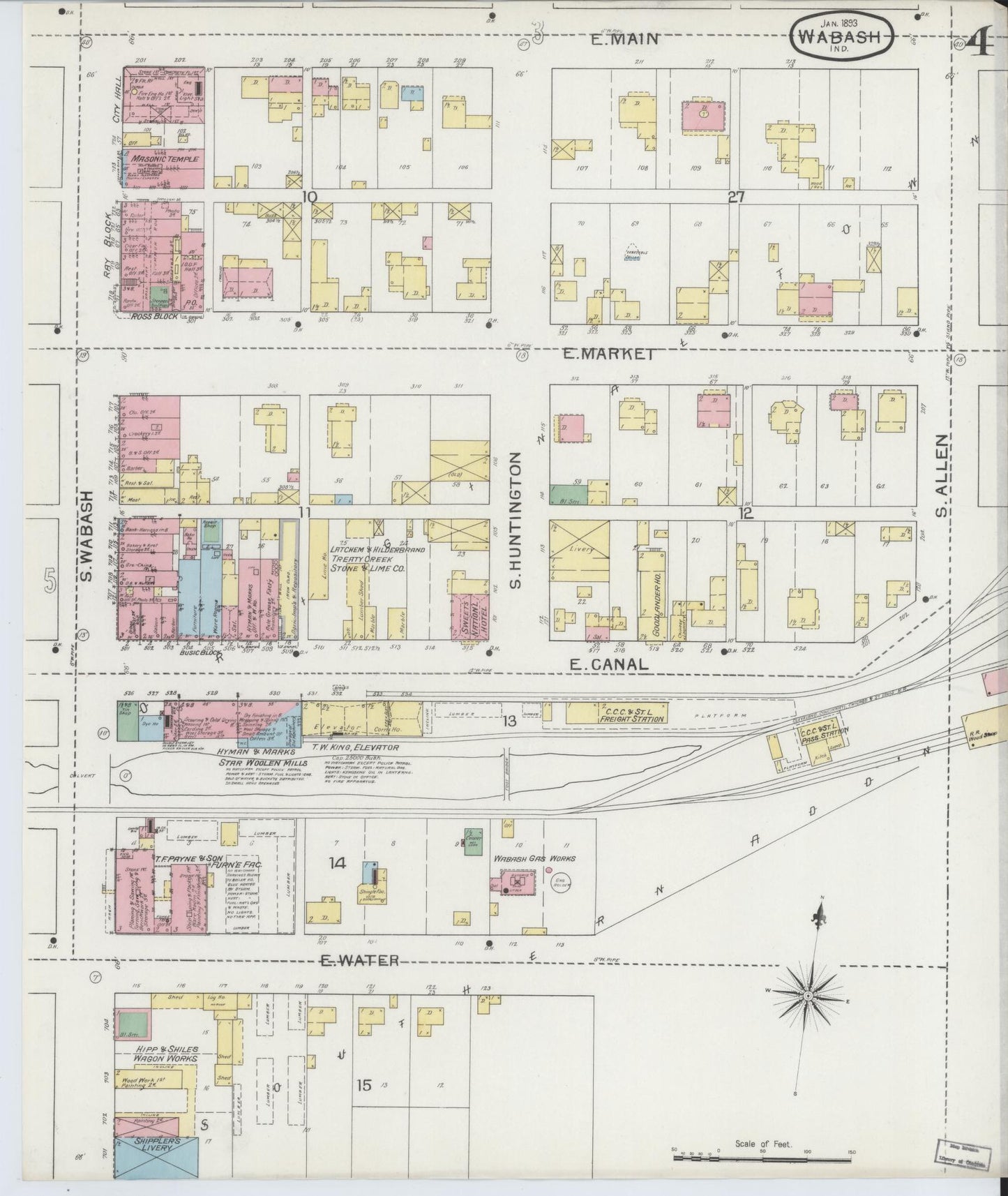 Sanborn Fire Insurance Map from Wabash, Wabash County, Indiana (1893), Sheet #0004 - Complete Map Set gallery image, historic Sanborn map, vintage wall art, Indiana Indiana