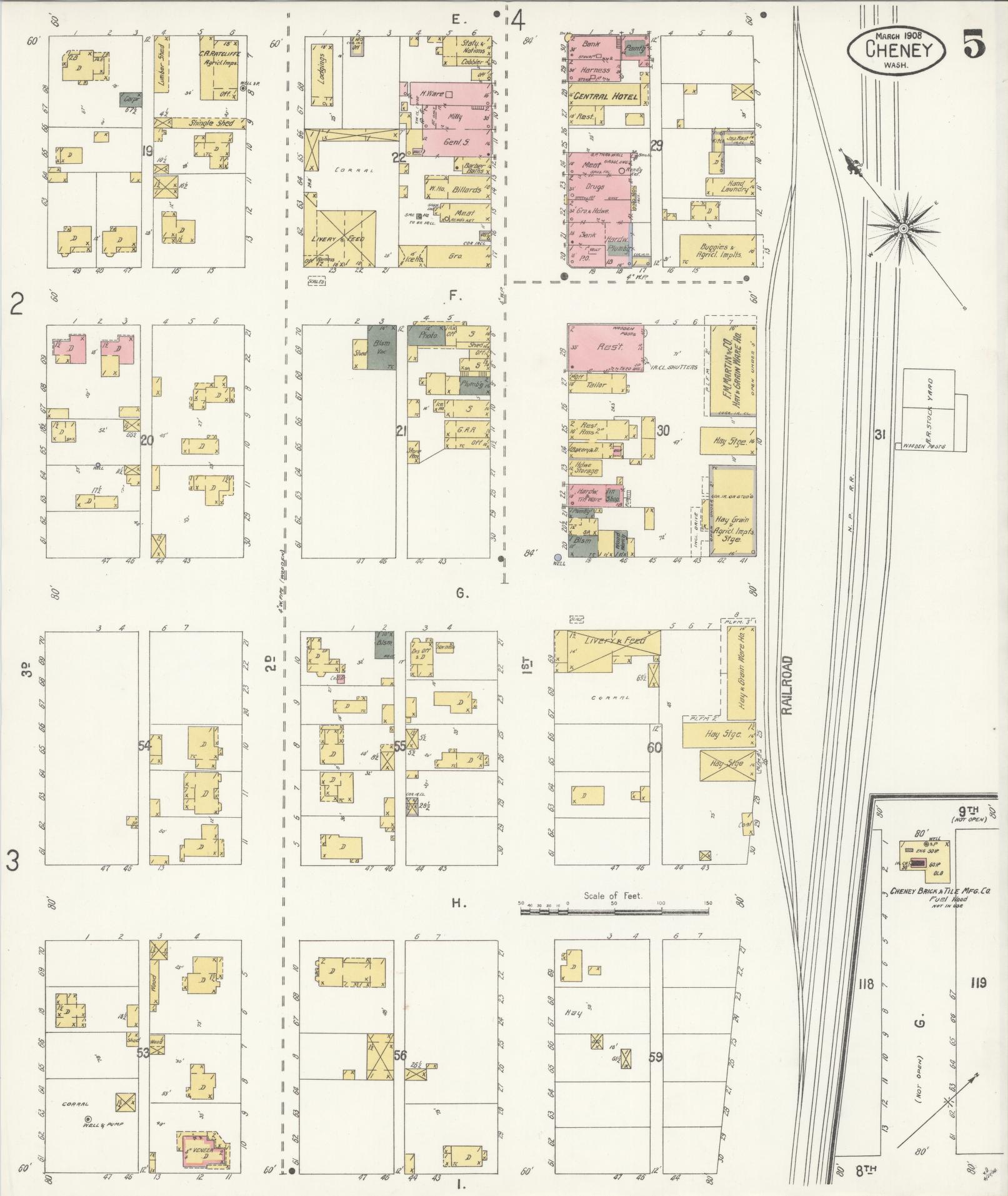 Sanborn Fire Insurance Map from Cheney, Spokane County, Washington (1908), Sheet #0005 - Complete Map Set gallery image, historic Sanborn map, vintage wall art, Washington Washington