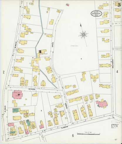 Sanborn Fire Insurance Map from Orange, Franklin County, Massachusetts (1905), Sheet #0003 - Historic Sanborn Fire Insurance Map Print, vintage old map wall art, antique decor, genealogy gift, Massachusetts Massachusetts map