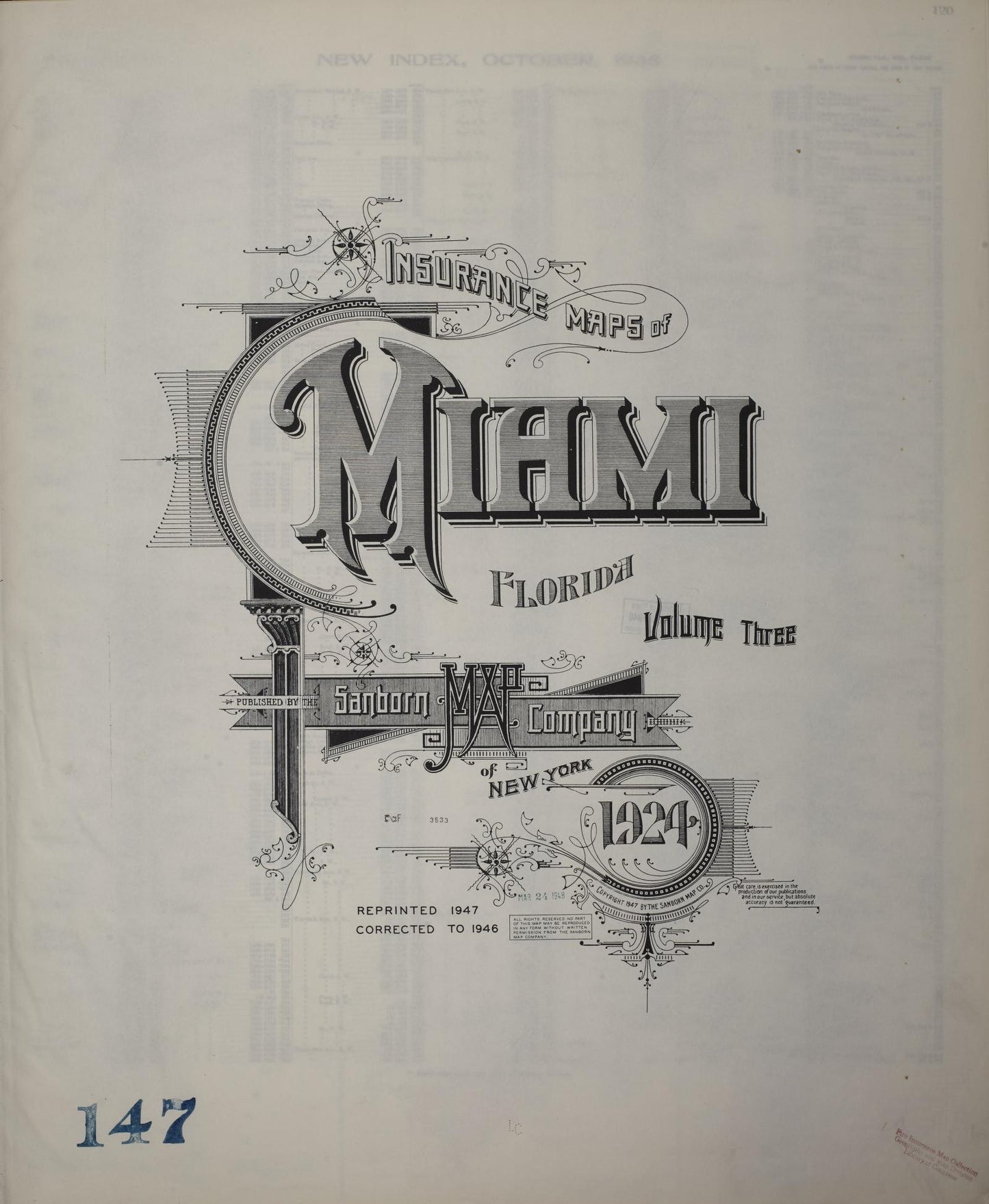 Sanborn Fire Insurance Map from Miami, Dade County, Florida (1947), Sheet #0001 - Historic Sanborn Fire Insurance Map Print, vintage old map wall art, antique decor, genealogy gift, Florida Florida map