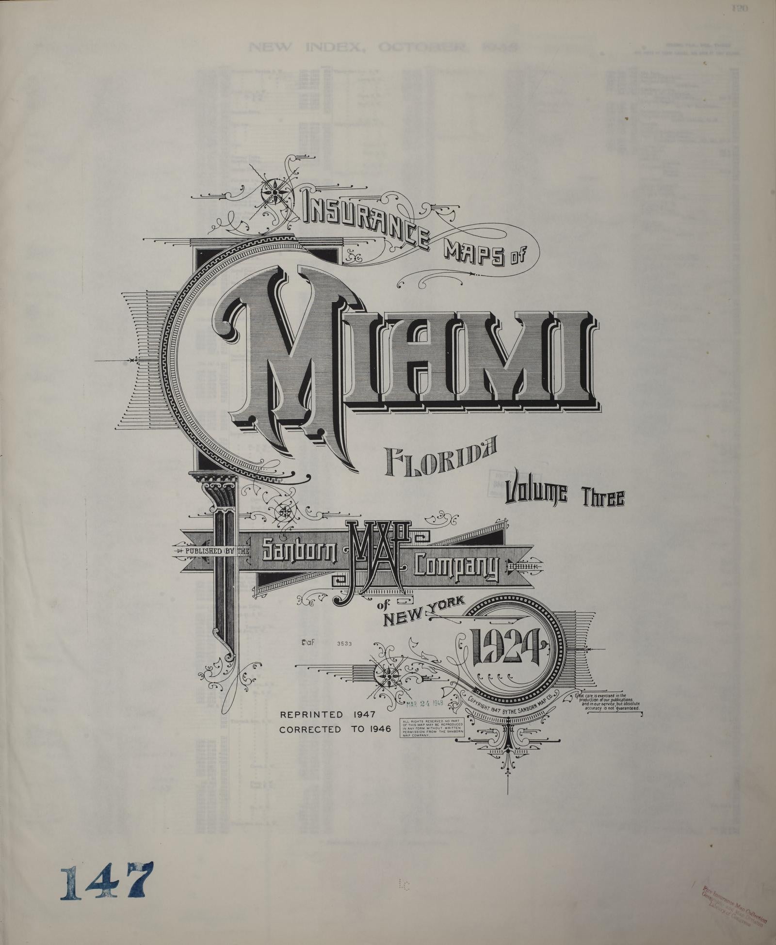 Sanborn Fire Insurance Map from Miami, Dade County, Florida (1947), Sheet #0001 - Historic Sanborn Fire Insurance Map Print, vintage old map wall art, antique decor, genealogy gift, Florida Florida map