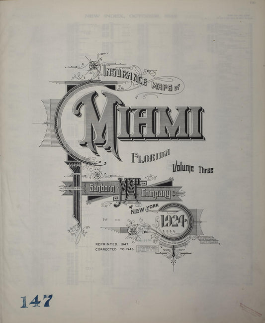 Sanborn Fire Insurance Map from Miami, Dade County, Florida (1947), Sheet #0001 - Historic Sanborn Fire Insurance Map Print, vintage old map wall art, antique decor, genealogy gift, Florida Florida map