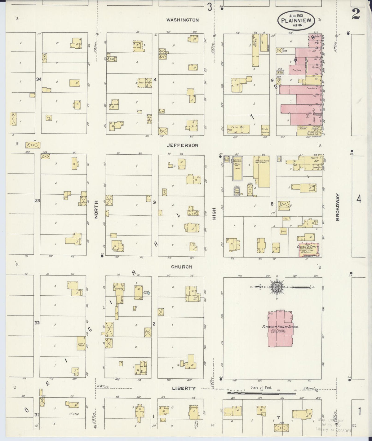 Sanborn Fire Insurance Map from Plainview, Wabasha County, Minnesota (1910), Sheet #0002 - Historic Sanborn Fire Insurance Map Print, vintage old map wall art, antique decor, genealogy gift, Minnesota Minnesota map