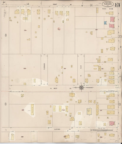 Sanborn Fire Insurance Map from Turlock, Stanislaus County, California (1943), Sheet #0013 - Complete Map Set gallery image, historic Sanborn map, vintage wall art, California California